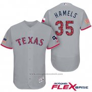 Maglia Baseball Uomo Texas Rangers 2017 Stelle e Strisce Cole Hamels Grigio Flex Base