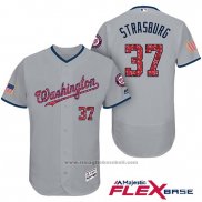 Maglia Baseball Uomo Washington Nationals 2017 Stelle e Strisce Stephen Strasburg Grigio Flex Base