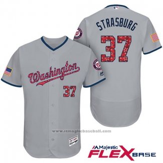 Maglia Baseball Uomo Washington Nationals 2017 Stelle e Strisce Stephen Strasburg Grigio Flex Base