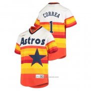 Maglia Baseball Bambino Houston Astros Carlos Correa Cooperstown Collection Home Bianco Arancione