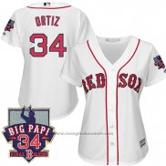 Maglia Baseball Donna Boston Red Sox 34 David Ortiz Bianco Retirement