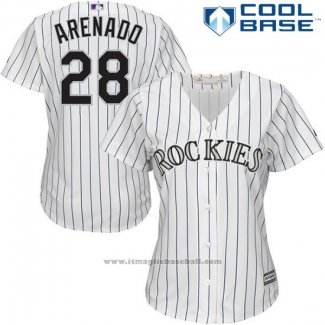 Maglia Baseball Donna Colorado Rockies 28 Nolan Arenado Bianco Cool Base