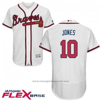 Maglia Baseball Uomo Atlanta Braves 10 Chipper Jones Autentico Collection Flex Base Bianco