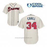 Maglia Baseball Uomo Atlanta Braves 34 Trevor Cahill Crema Alternato Cool Base