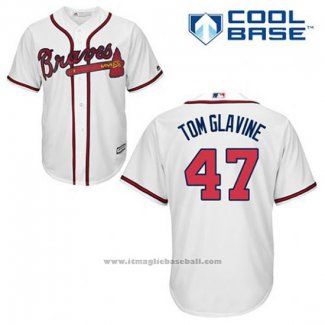 Maglia Baseball Uomo Atlanta Braves 47 Tom Glavine Bianco Home Cool Base