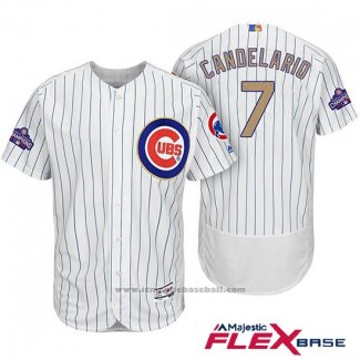 Maglia Baseball Uomo Chicago Cubs 7 Jeimer Candelario Bianco Or Flex Base