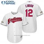 Maglia Baseball Uomo Cleveland Indians 2017 Postseason 12 Francisco Lindor Bianco Cool Base