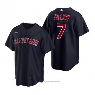 Maglia Baseball Uomo Cleveland Indians Myles Straw Replica Alternato Blu