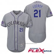 Maglia Baseball Uomo Colorado Rockies Jonathan Lucroy 21 Grigio Autentico Collection Flex Base