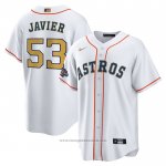 Maglia Baseball Uomo Houston Astros Cristian Javier 2023 Gold Collection Replica Bianco Oro