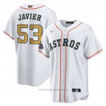 Maglia Baseball Uomo Houston Astros Cristian Javier 2023 Gold Collection Replica Bianco Oro