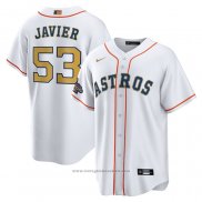 Maglia Baseball Uomo Houston Astros Cristian Javier 2023 Gold Collection Replica Bianco Oro