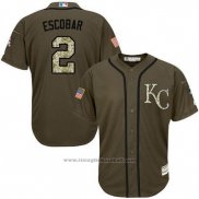 Maglia Baseball Uomo Kansas City Royals 2 Alcides Escobar Verde Salute To Service