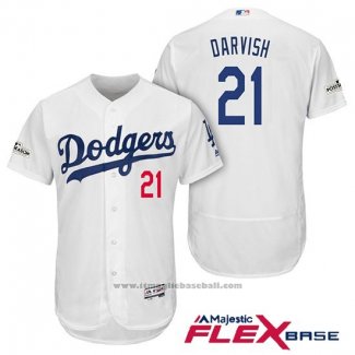 Maglia Baseball Uomo Los Angeles Dodgers 2017 Postseason Yu Darvish Bianco Flex Base