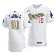 Maglia Baseball Uomo Los Angeles Dodgers Justin Turner 2021 Gold Program Patch Autentico Bianco