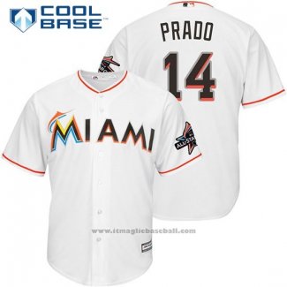 Maglia Baseball Uomo Miami Marlins 14 Martin Prado Bianco 2017 Cool Base