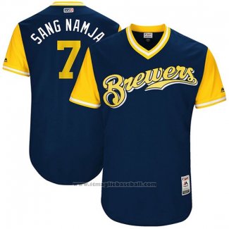 Maglia Baseball Uomo Milwaukee Brewers 2017 Little League World Series Eric Thames Blu