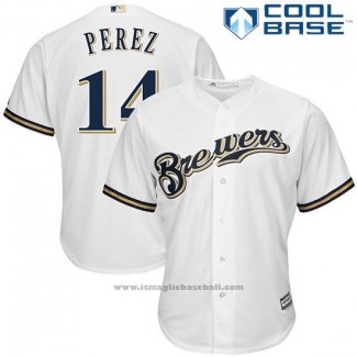 Maglia Baseball Uomo Milwaukee Brewers Hernan Perez Bianco Cool Base