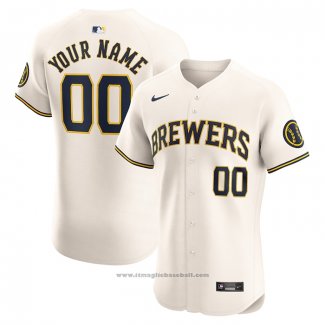 Maglia Baseball Uomo Milwaukee Brewers Home Elite Personalizzate Crema