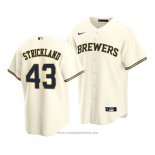 Maglia Baseball Uomo Milwaukee Brewers Hunter Strickland Replica Crema