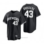 Maglia Baseball Uomo Milwaukee Brewers Mike Brosseau Replica Bianco Nero