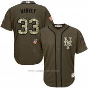 Maglia Baseball Uomo New York Mets 33 Matt Harvey Verde Salute To Service