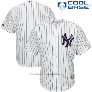 Maglia Baseball Uomo New York Yankees 2017 Stelle e Strisce Bianco Blu Cool Base