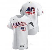 Maglia Baseball Uomo Oakland Athletics Chris Bassitt 2020 Stars & Stripes 4th of July Bianco