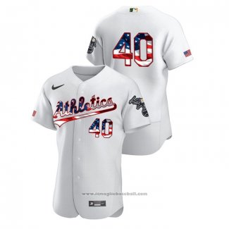 Maglia Baseball Uomo Oakland Athletics Chris Bassitt 2020 Stars & Stripes 4th of July Bianco