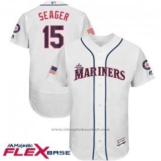 Maglia Baseball Uomo Seattle Mariners 2017 Stelle e Strisce Kyle Seager Bianco Flex Base