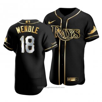 Maglia Baseball Uomo Tampa Bay Rays Joey Wendle Golden Edition Autentico Nero Or