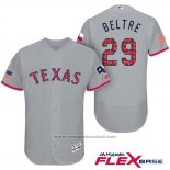Maglia Baseball Uomo Texas Rangers 2017 Stelle e Strisce Adrian Beltre Grigio Flex Base