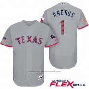 Maglia Baseball Uomo Texas Rangers 2017 Stelle e Strisce Elvis Andrus Grigio Flex Base
