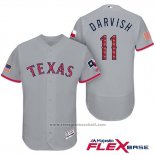 Maglia Baseball Uomo Texas Rangers 2017 Stelle e Strisce Yu Darvish Grigio Flex Base