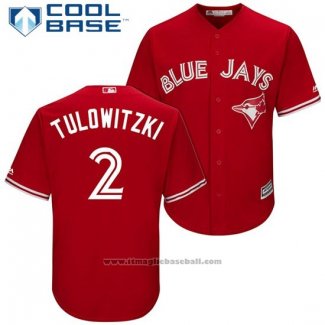 Maglia Baseball Uomo Toronto Blue Jays 2 Troy Tulowitzki Rosso 2017 Cool Base