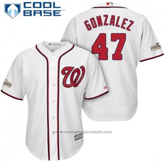 Maglia Baseball Uomo Washington Nationals 2017 Postseason Gio Gonzalez Bianco Cool Base