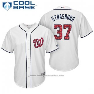 Maglia Baseball Uomo Washington Nationals 2017 Stelle e Strisce Stephen Strasburg Bianco Cool Base