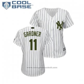 Maglia Baseball Donna New York Yankees Brett Gardner 2018 Memorial Day Cool Base Bianco