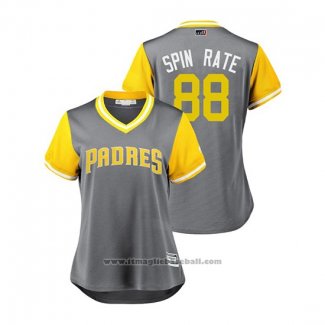 Maglia Baseball Donna San Diego Padres Phil Maton 2018 LLWS Players Weekend Spin Rate Grigio