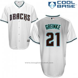 Maglia Baseball Uomo Arizona Diamondbacks 21 Zack Greinke Bianco Aqua Autentico Cool Base