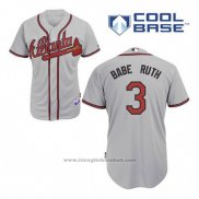 Maglia Baseball Uomo Atlanta Braves 3 Babe Ruth Grigio Cool Base