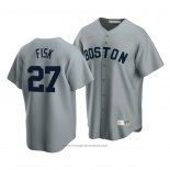 Maglia Baseball Uomo Boston Red Sox Carlton Fisk Cooperstown Collection Road Grigio