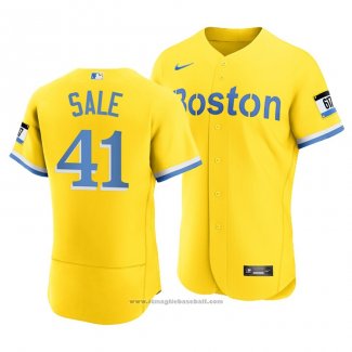 Maglia Baseball Uomo Boston Red Sox Chris Sale 2021 City Connect Autentico Or