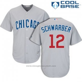 Maglia Baseball Uomo Chicago Cubs 12 Kyle Schwarber Cool Base Grigio