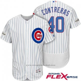 Maglia Baseball Uomo Chicago Cubs 2017 Postseason 40 Willson Contreras Bianco Flex Base