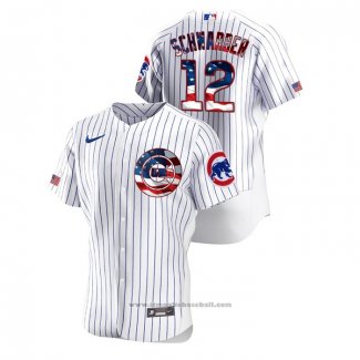 Maglia Baseball Uomo Chicago Cubs Kyle Schwarber 2020 Stars & Stripes 4th of July Bianco