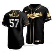 Maglia Baseball Uomo Cleveland Indians Shane Bieber Golden Edition Autentico Nero
