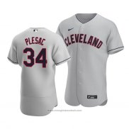 Maglia Baseball Uomo Cleveland Indians Zach Plesac Autentico Road Grigio