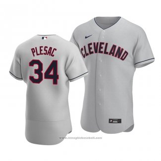 Maglia Baseball Uomo Cleveland Indians Zach Plesac Autentico Road Grigio