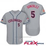 Maglia Baseball Uomo Colorado Rockies 2017 Stelle e Strisce Carlos Gonzalez 5 Grigio Flex Base